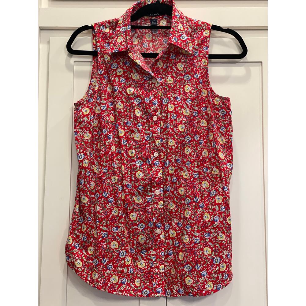 CHAPS red floral sleeveless camp shirt MED 100% Cotton